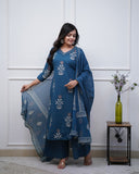 Royal Blue Kurti with White Accents