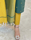 Elegant Green Kurti with Vibrant Yellow Dupatta