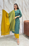 Elegant Green Kurti with Vibrant Yellow Dupatta