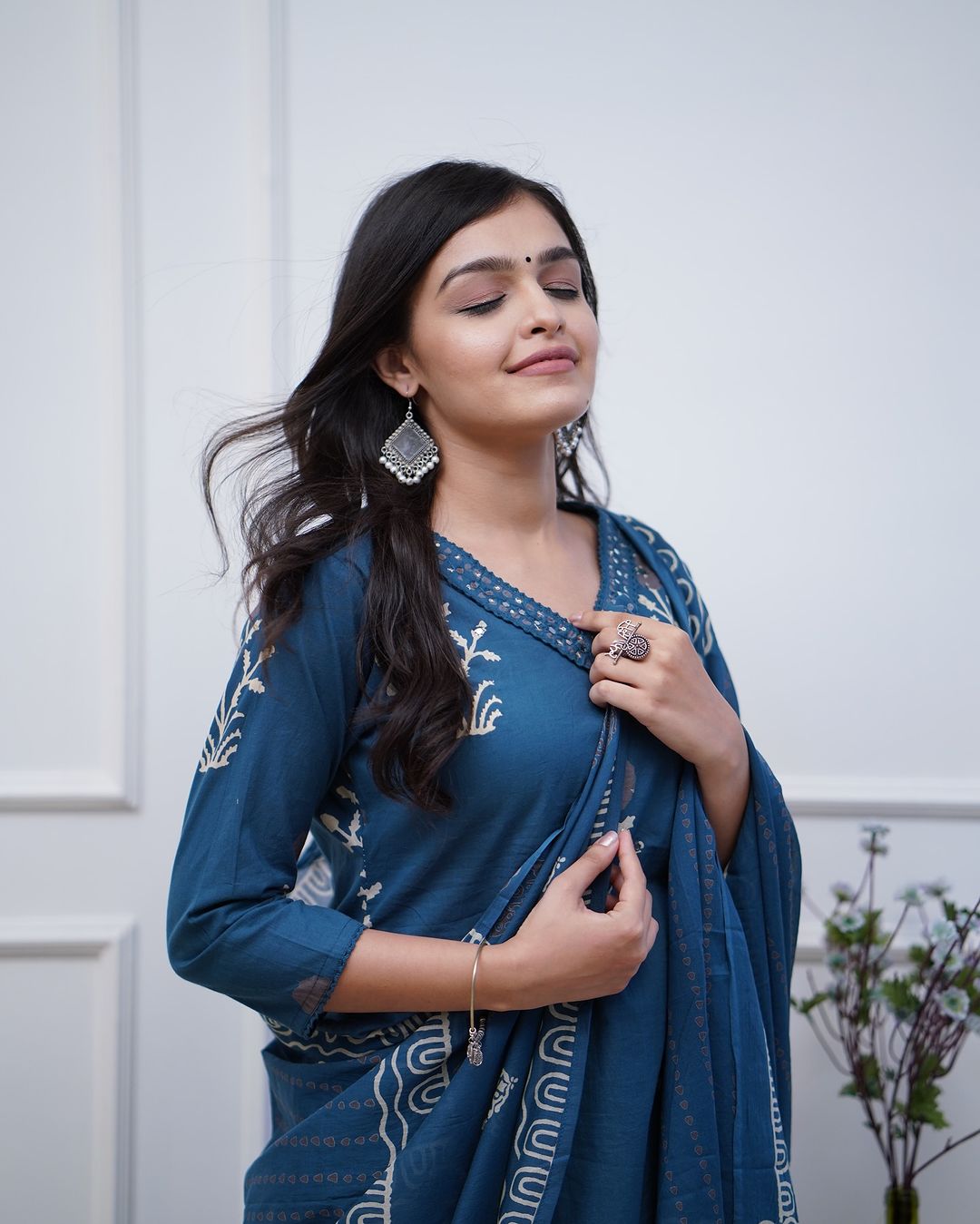 Royal Blue Kurti with White Accents