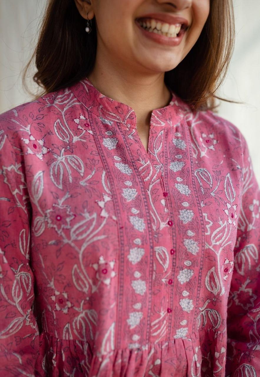 Soft Pink Kurti with Elegant Detailing