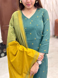 Elegant Green Kurti with Vibrant Yellow Dupatta