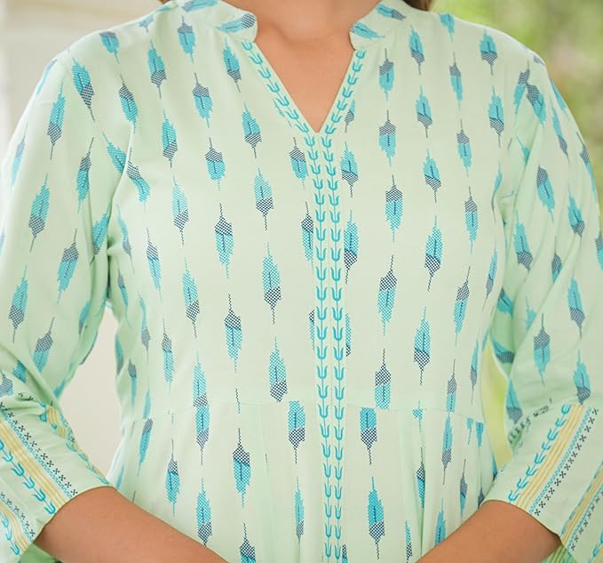 Elegant Printed Green Kurti Set