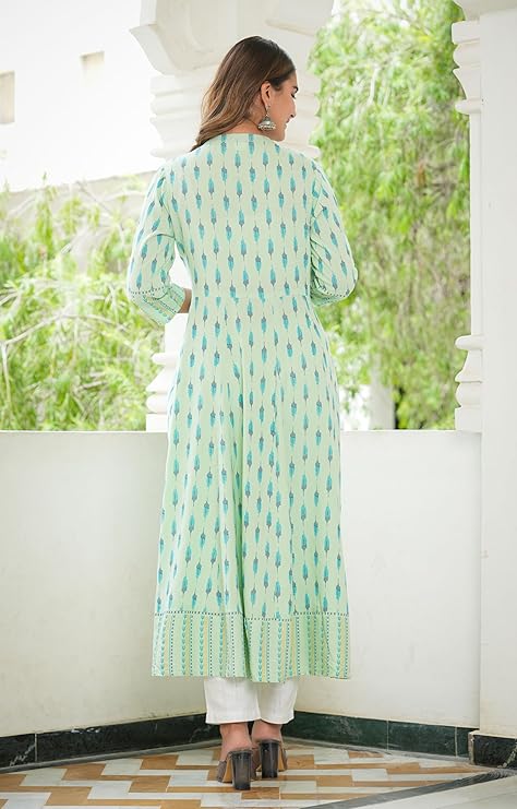 Elegant Printed Green Kurti Set