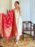 Elegant White Kurti with Orange Dupatta