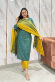 Elegant Green Kurti with Vibrant Yellow Dupatta