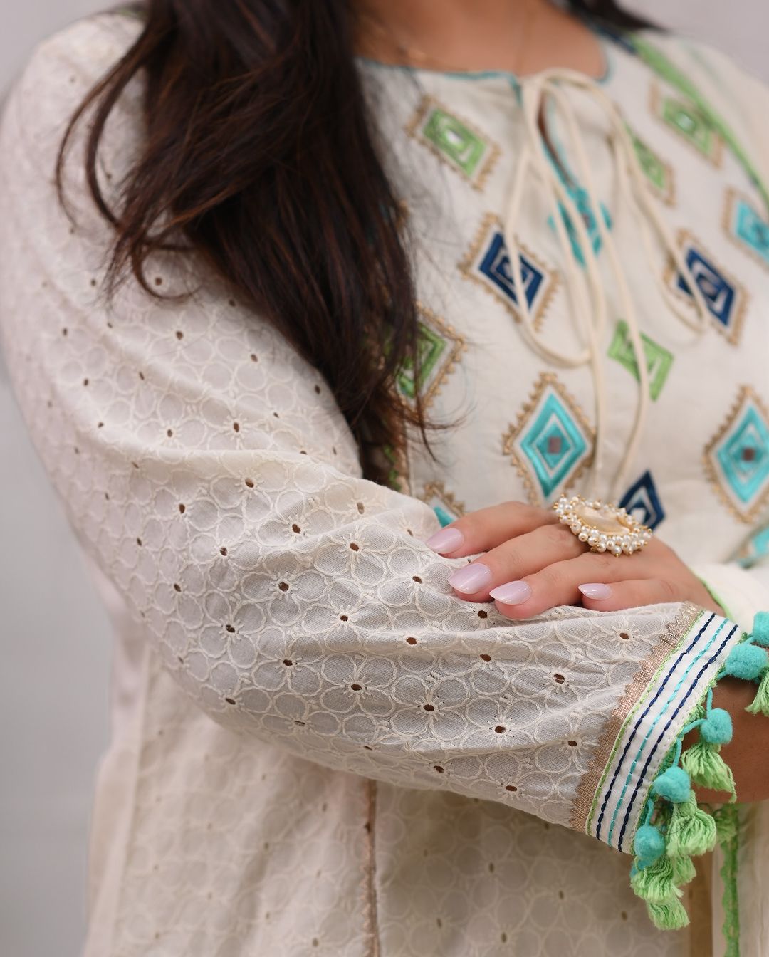 Elegant White Kurti with Intricate Blue Embroidery