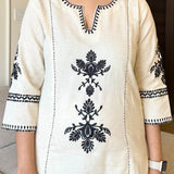 Elegant White Kurti with Black Embroider